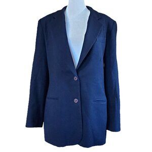 Lands' End Women's Navy Blue 100% Wool 2-Button Blazer Size 10 Pockets Career